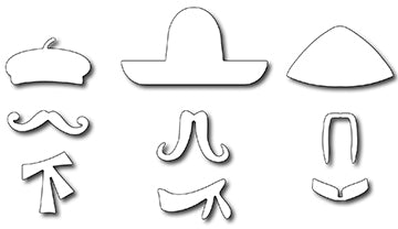 Frantic Stamper Cutting Die - International Hats & Mustaches (set of 9 dies)